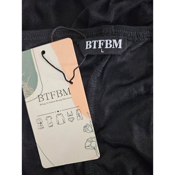 BTBFM Womens Elegant Ruched Bodycon Dress Long Puff Sleeve Black Size L Party - Picture 9 of 10